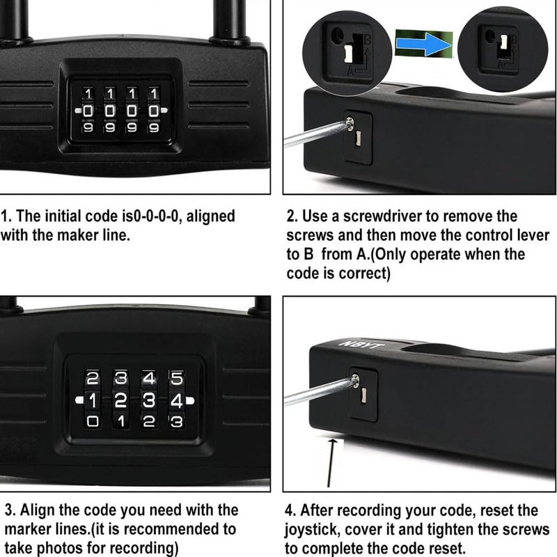 TEMEILI mioni 4 Digit U-Lock Motorcycle Lock/Bike Lock-resettable Combination U-Lock/D Bicycle Lock/Door Lock-, fix The Bicycle Without Carrying The Key. (Black) - Image 5